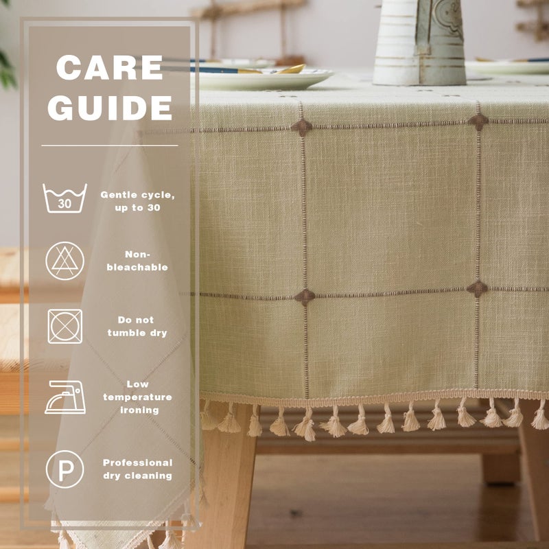 Pahajim Rustic Linen Tablecloth Cotton Rectangle Table Cloth for Kitchen Dining with Tassel Plaid Waterproof Tablecloths Rectangle/Oblong,55''x118'',10-12 Seats - Image 5